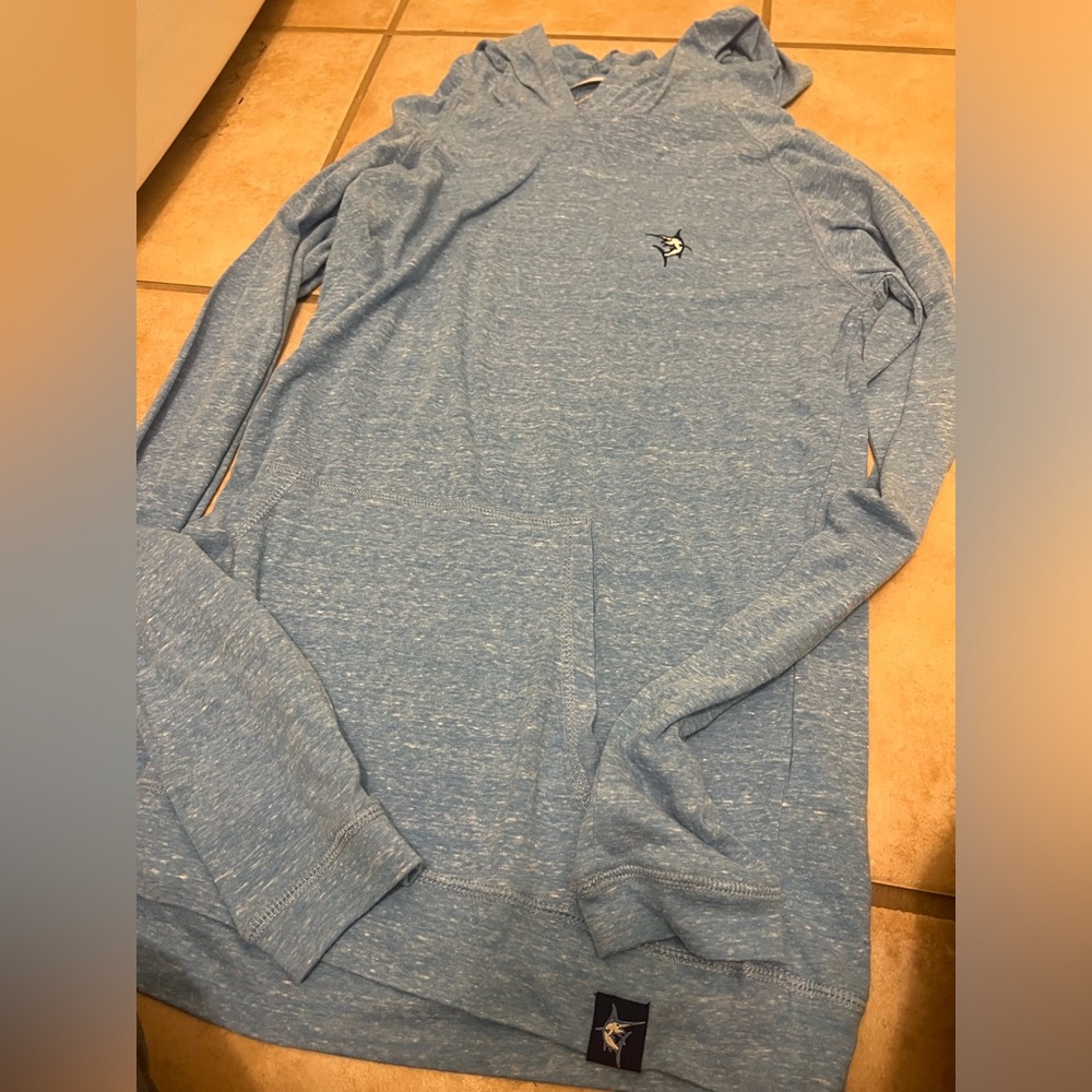 Men’s white water life heathered blue long sleeve hooded cotton shirt